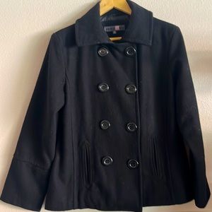 Full tilt wool blend pea coat. Black with snaps